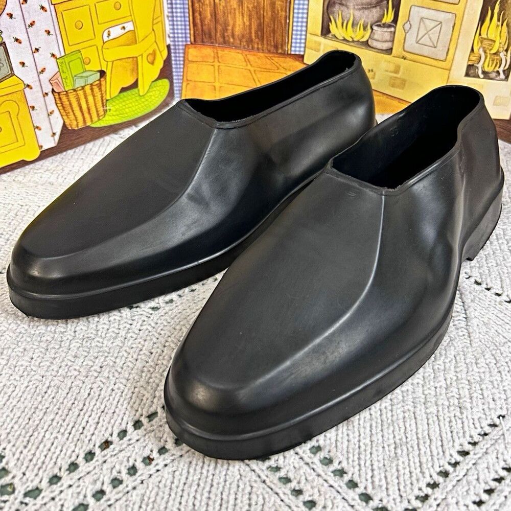 Totes Men's Slip-On Casual Shoes Rubber Upper/Outsole Black Square Toe 9.5